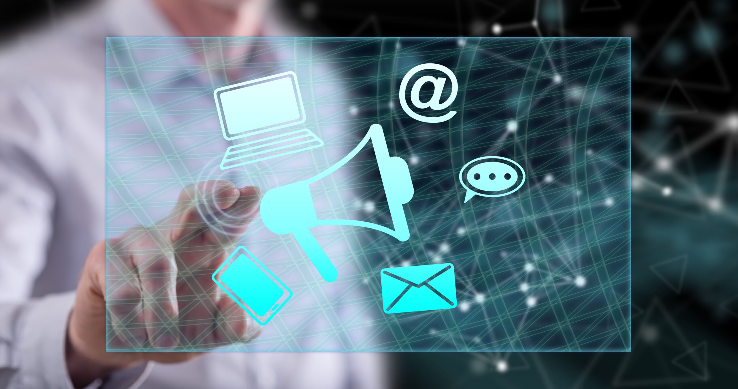 Man touching a web marketing concept